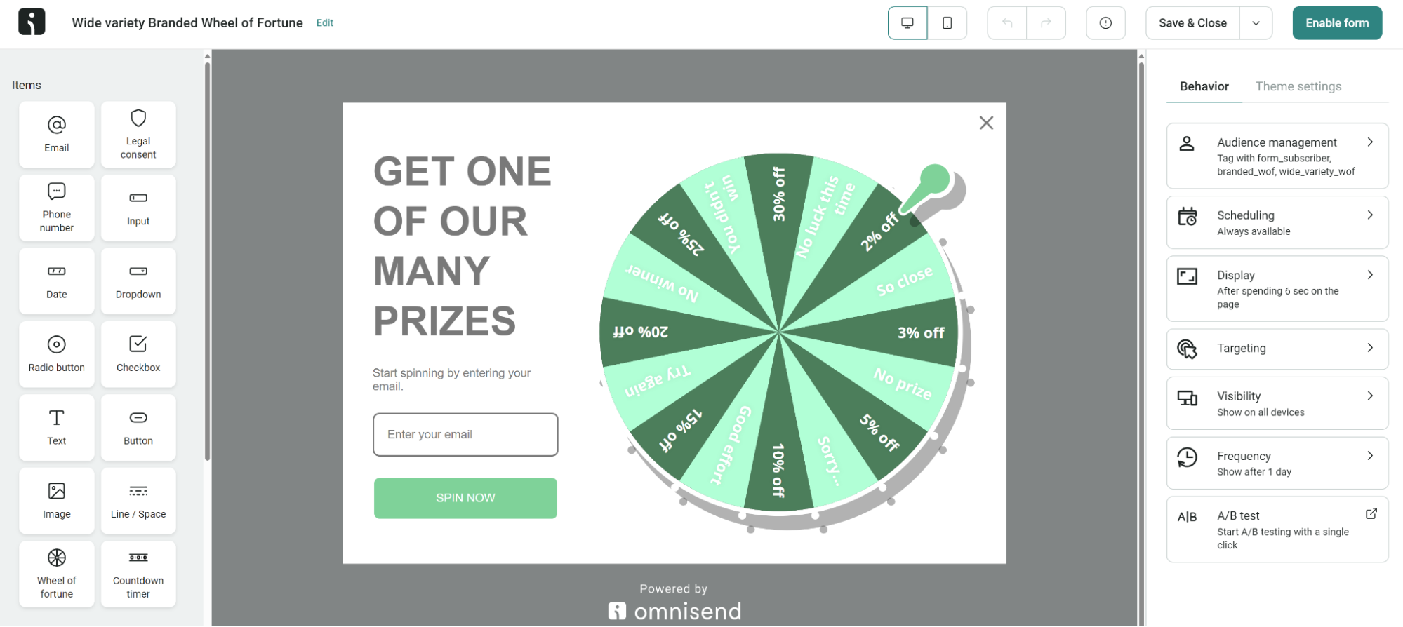 Wheel of fortune builder
