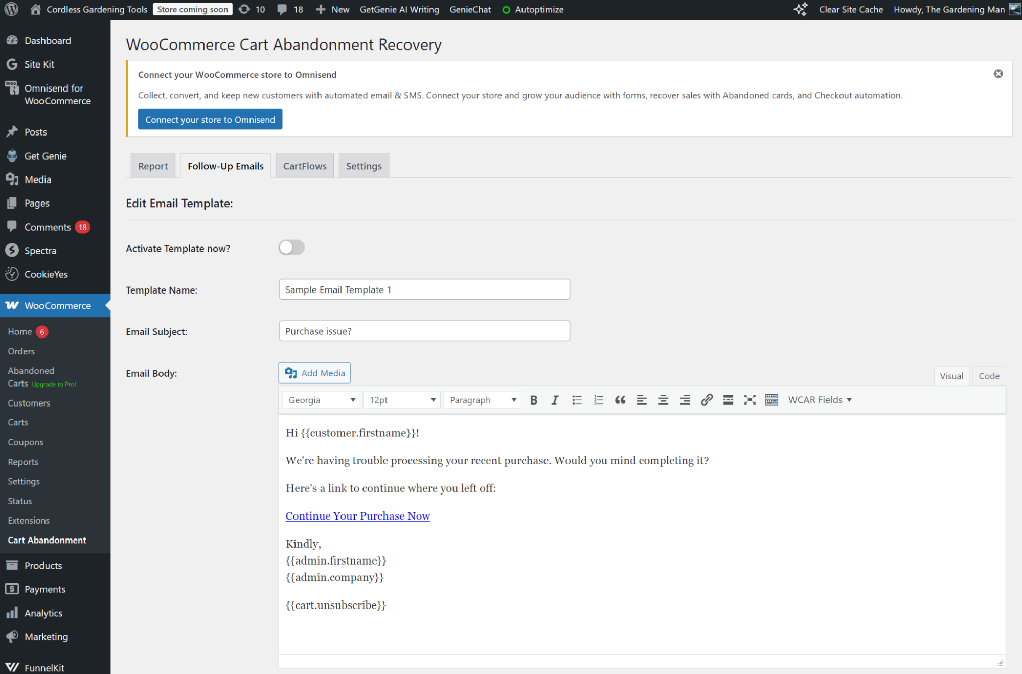 WooCommerce cart abandonment recovery