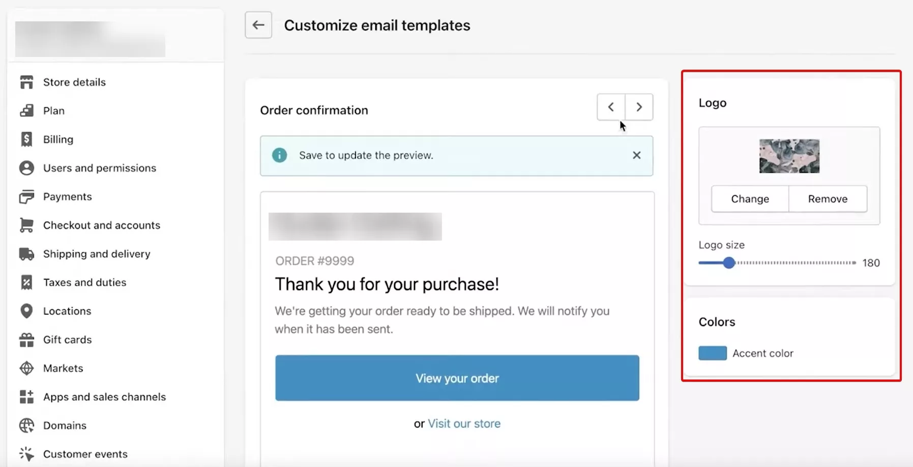 Edit Shopify order confirmation emails: Add branding elements