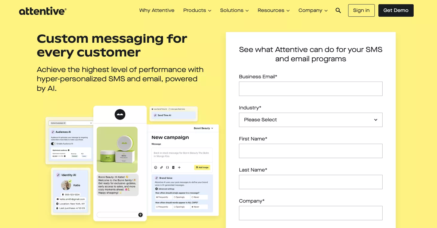 demo call page for Attentive