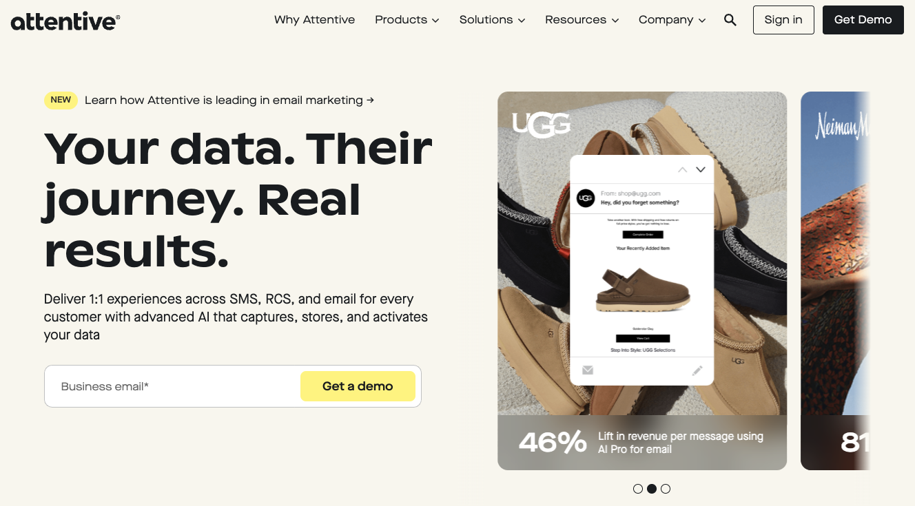Attentive homepage