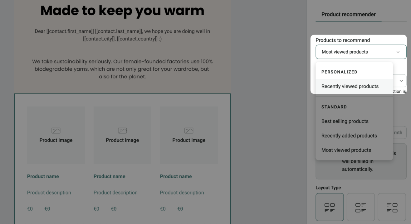 Recently viewed products in Campaigns
