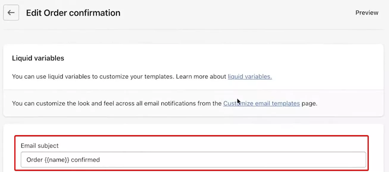 Edit Shopify order confirmation emails: Subject line