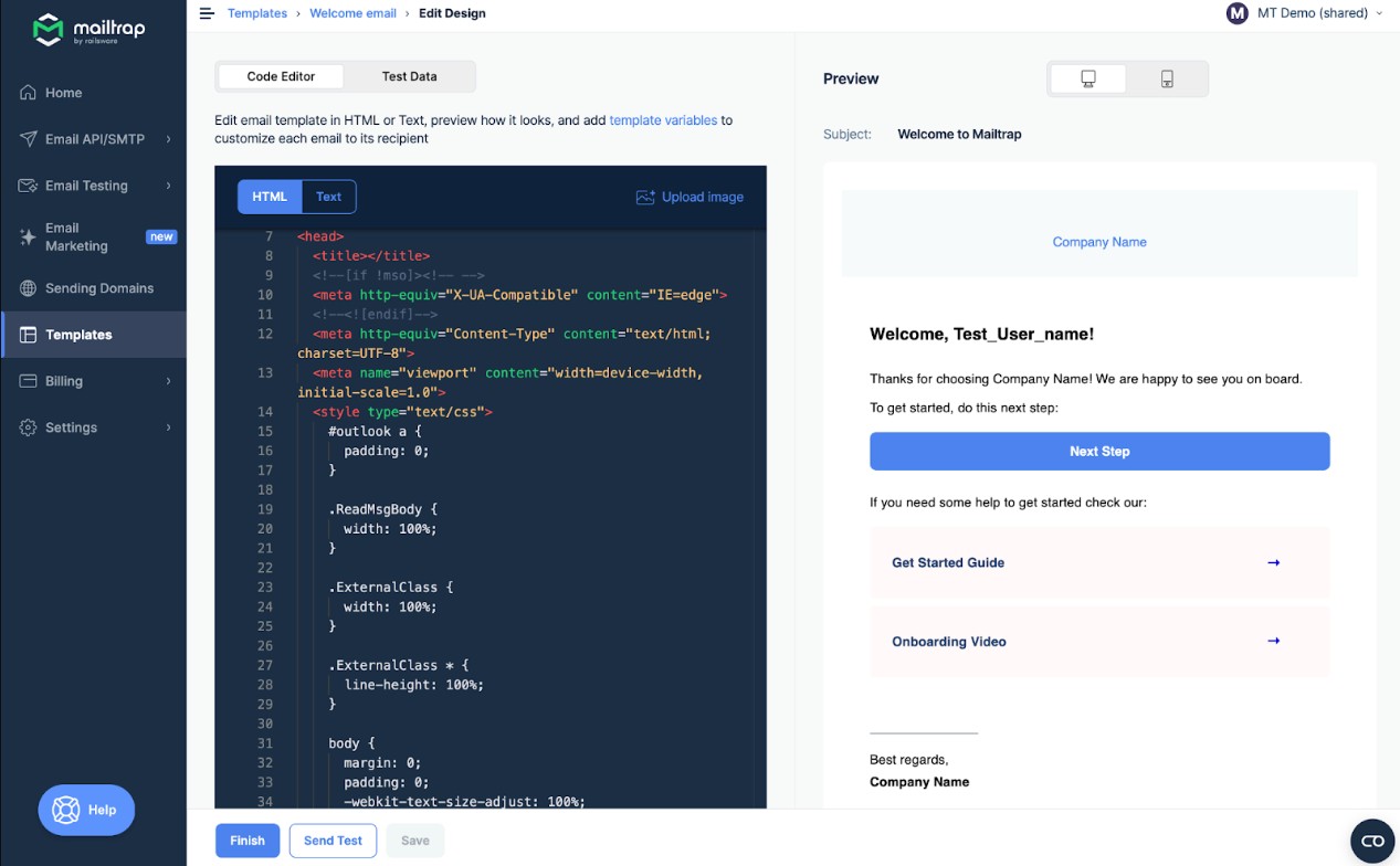 Mailtrap templates