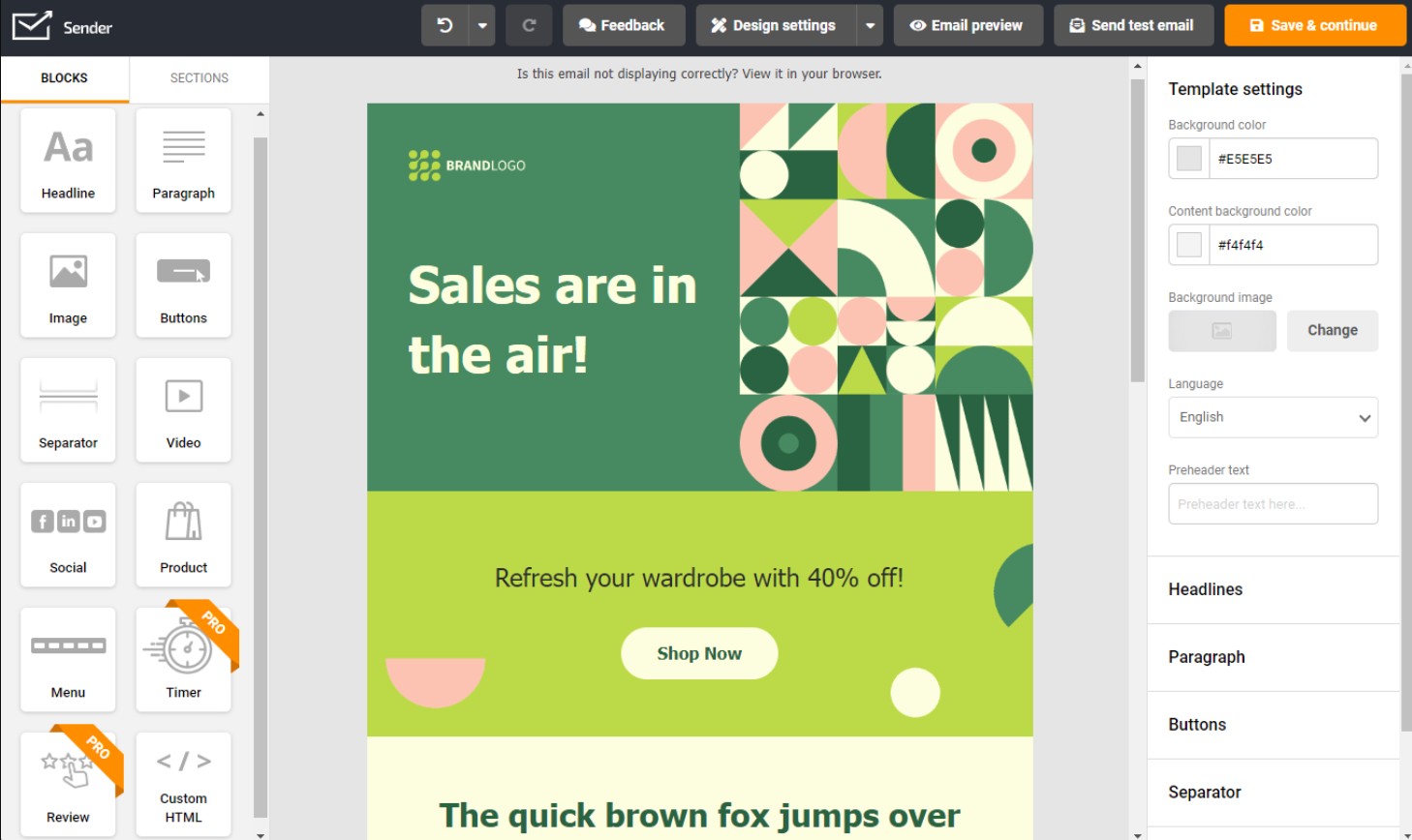 Sender email builder