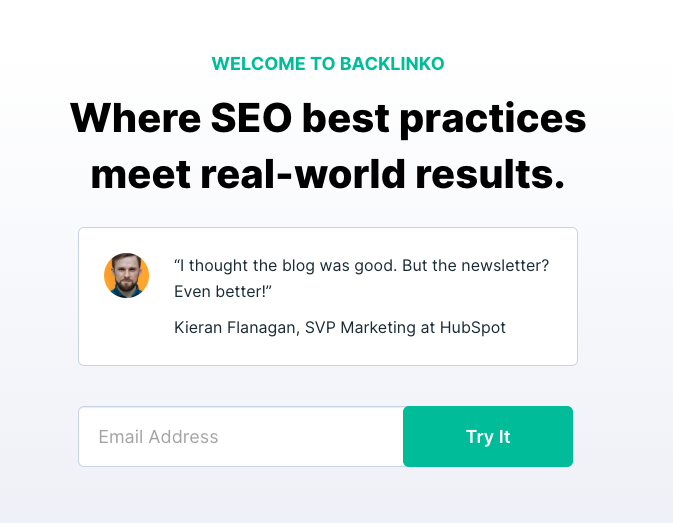 Backlinko embedded email signup form example