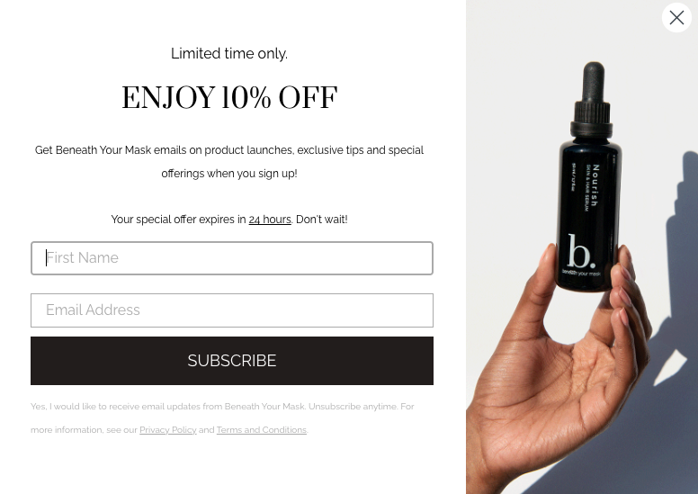 Beneath your mask, an animated GIF of products in the signup form example