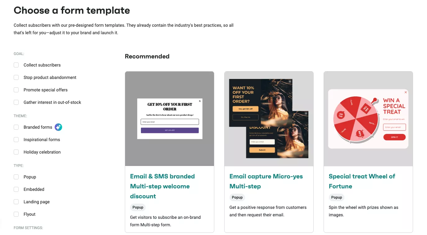 Choose the signup form template