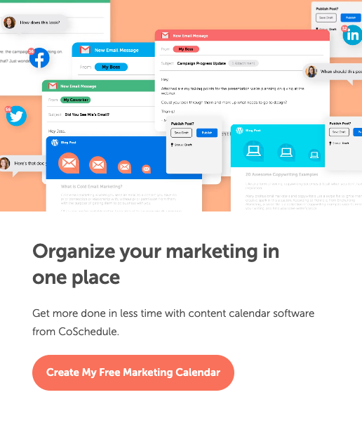 The CoSchedule example embedded signup form appears right on the homepage 