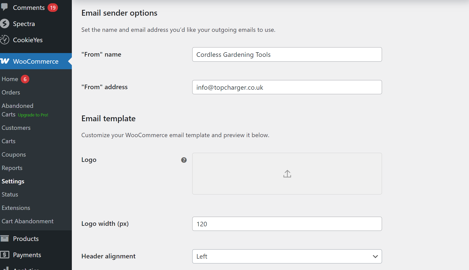 Order confirmation email sender options