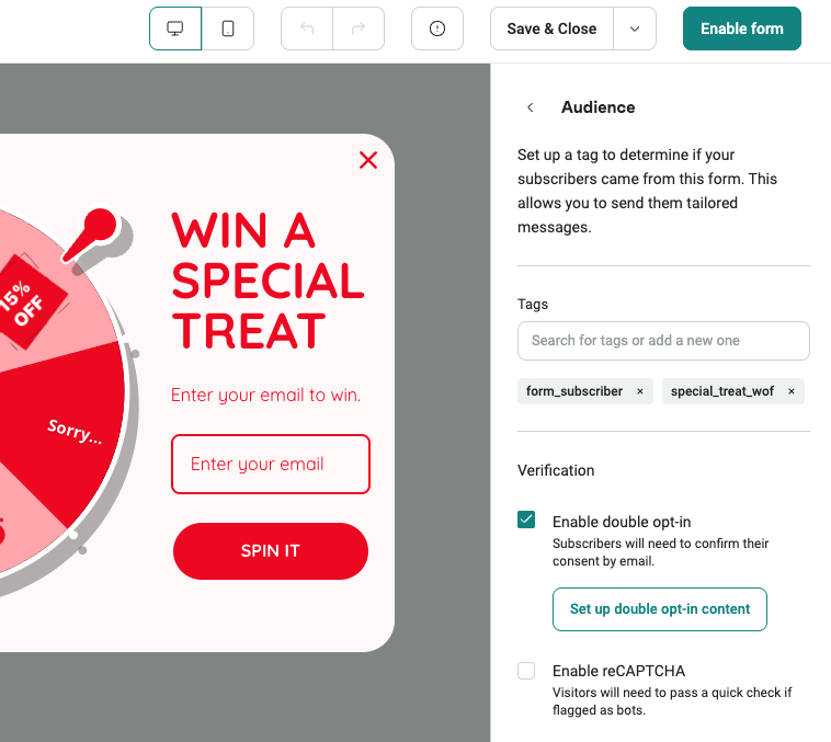 Signup form enabling double opt-in