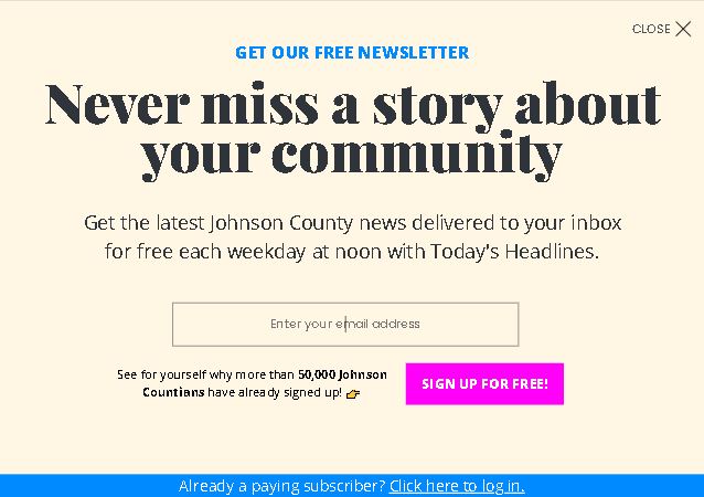 Johnson County single field asking signup form example 
