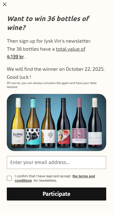 Jysk Vin a left-side popup signup form example