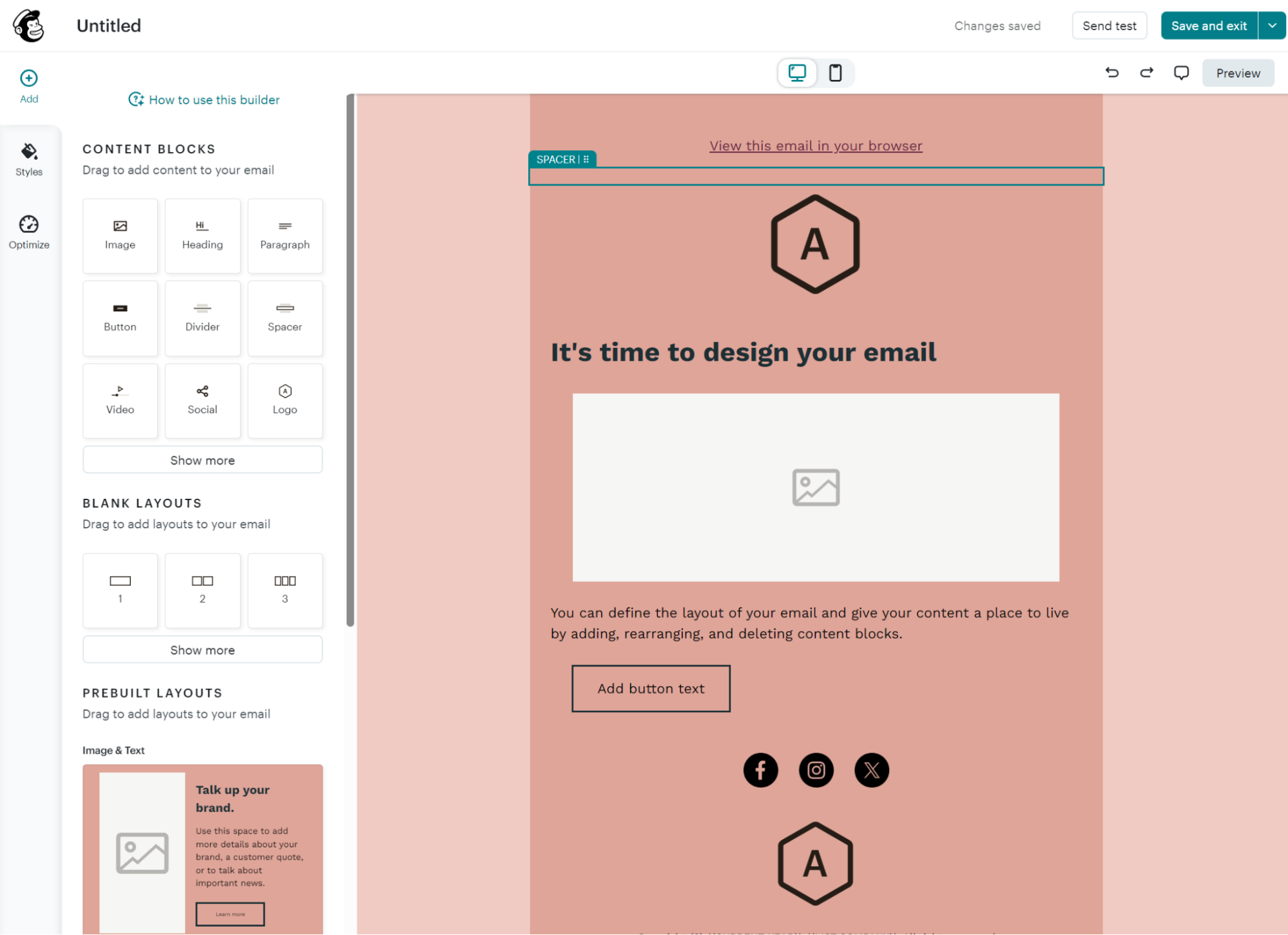 Mailchimp vs Omnisend: Mailchimp's email builder interface