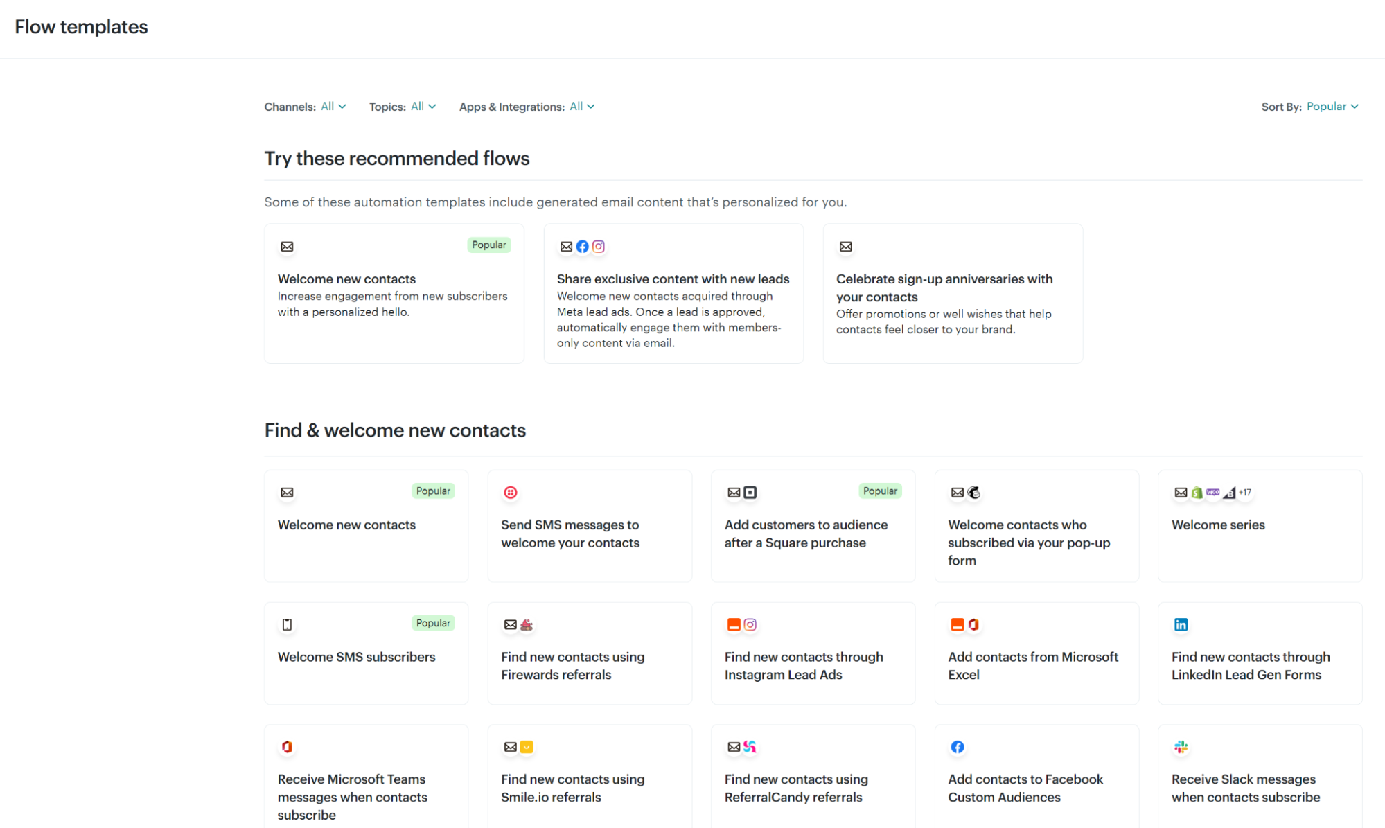Mailchimp's list of automations