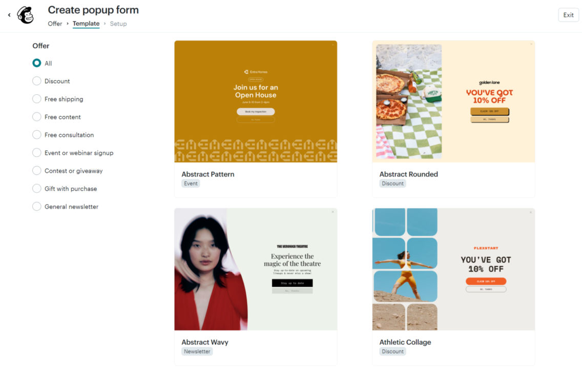 Mailchimp popup form templates