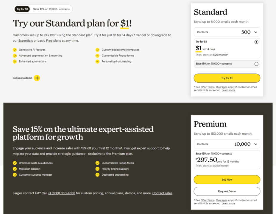 Mailchimp pricing chart