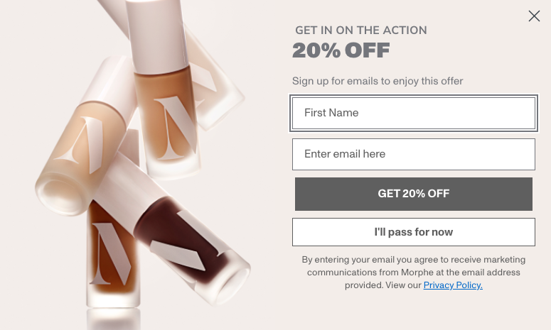 Morphe delayed popup signup form example