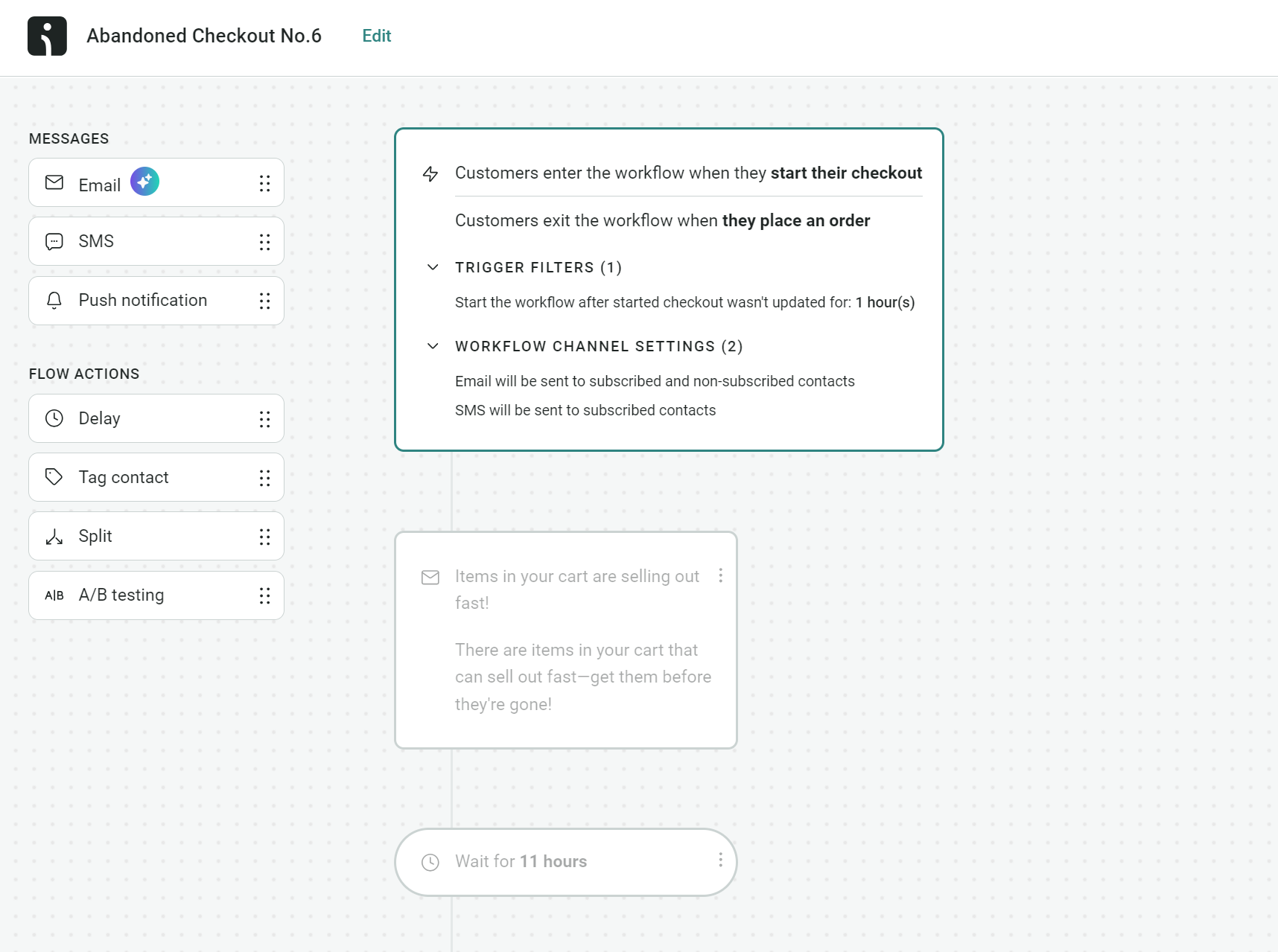 Omnisend vs. Mailchimp: Abandonend checkout omnichannel workflow interface