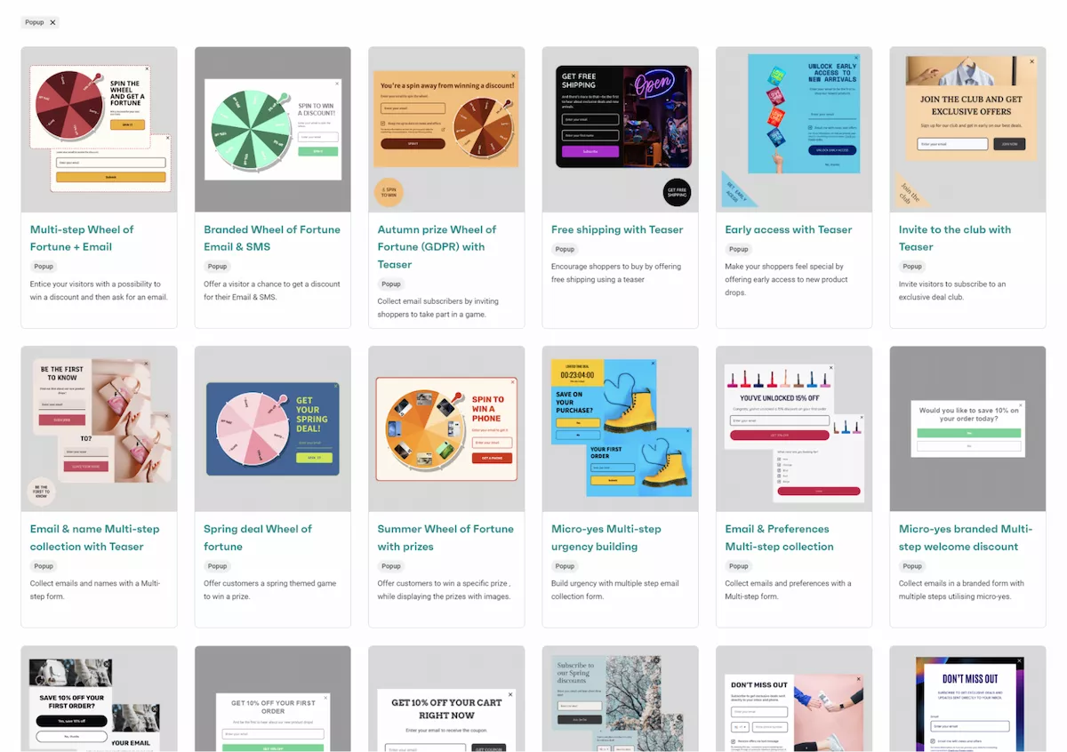 Omnisend pre-built popup form templates gallery