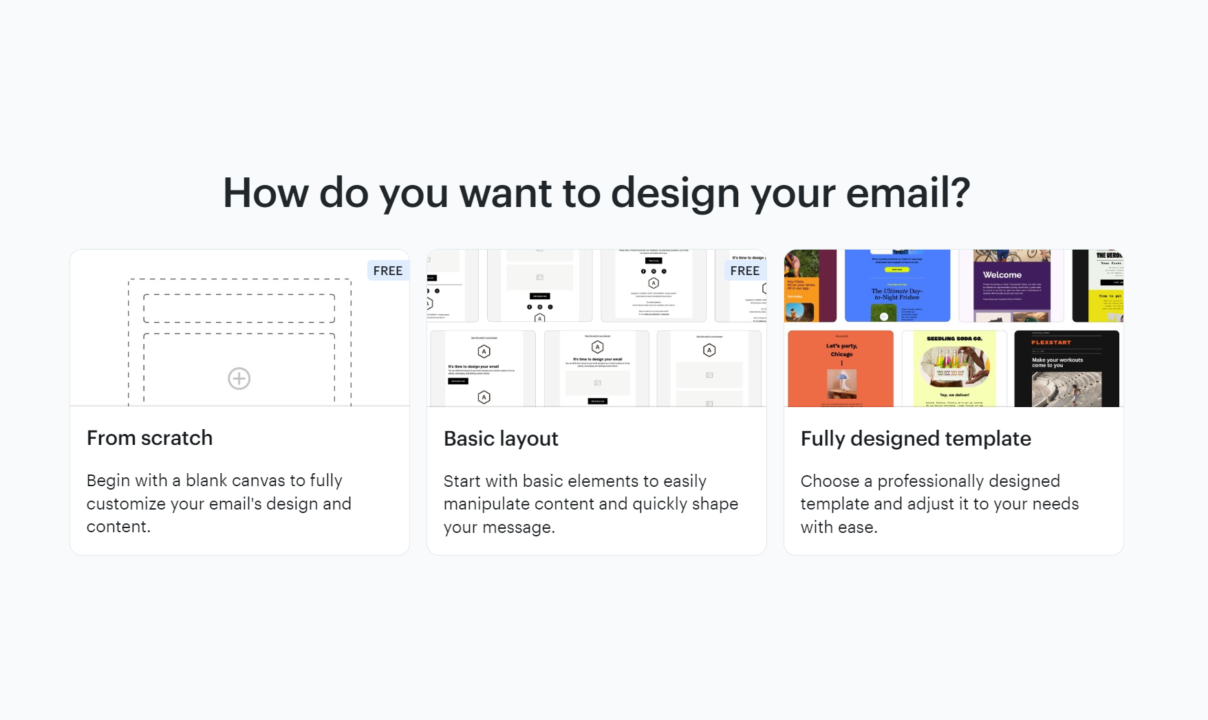 Mailchimp vs Omnisend: Mailchimp asks how you want to design