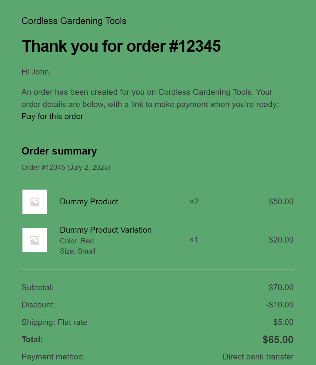 Thank you email template