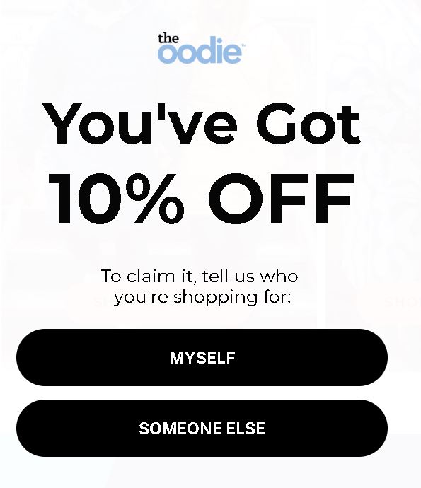 The Oodie quiz-style popup example