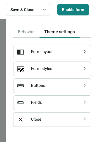 Signup form theme settings