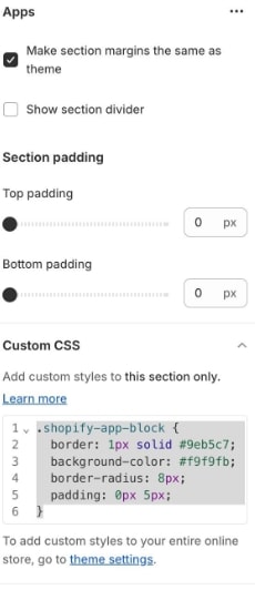 Custom CSS settings