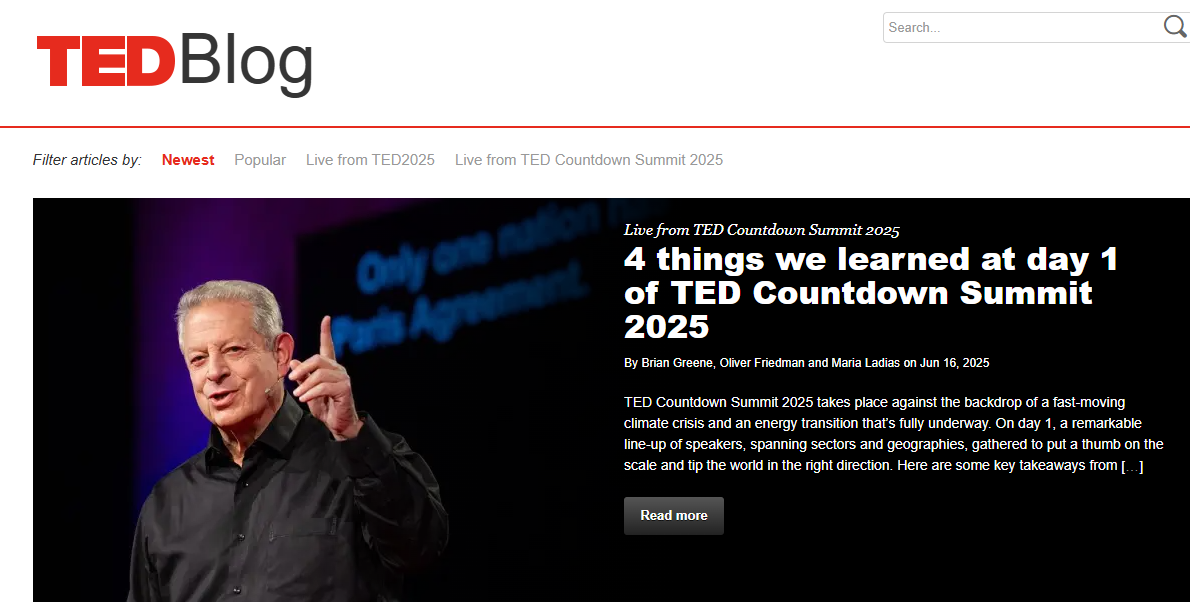 Wordpress website example by TED Blog