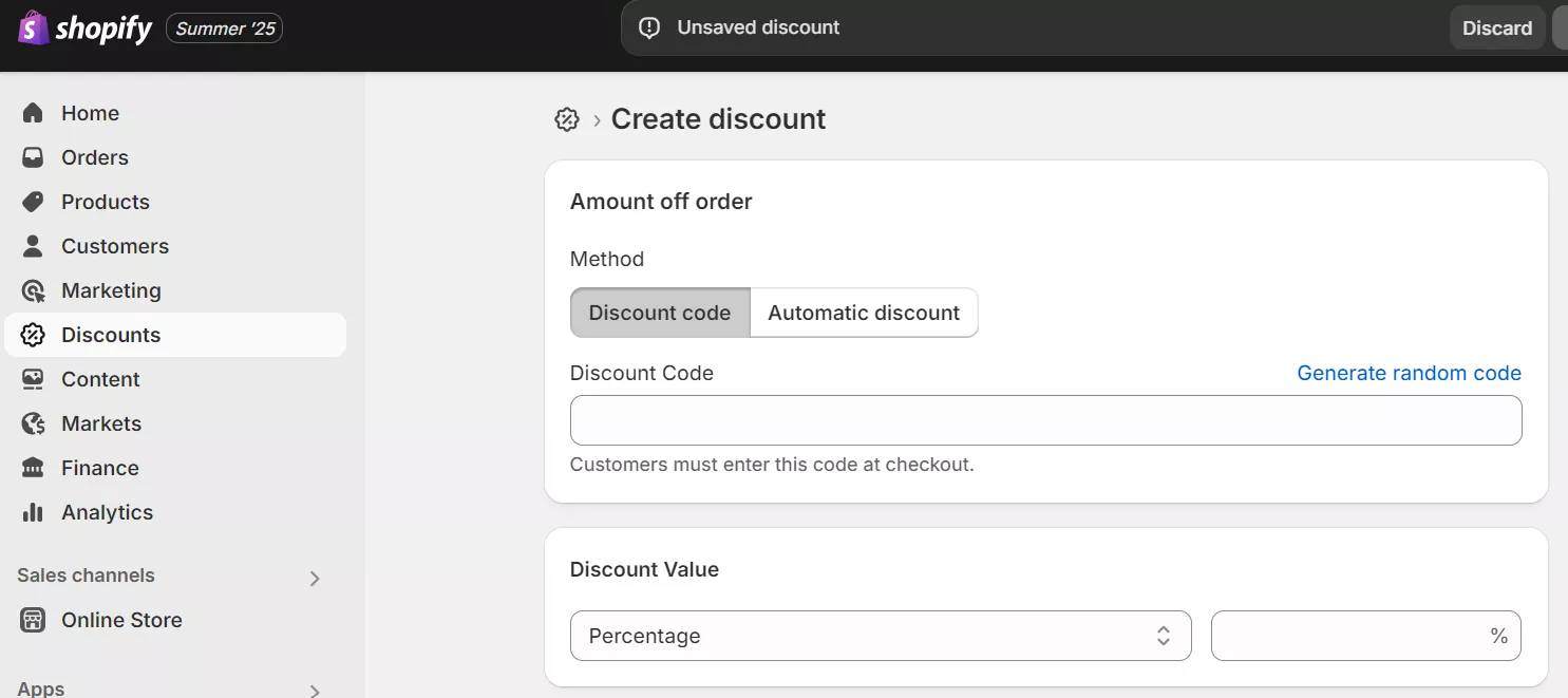 Creating a discount code