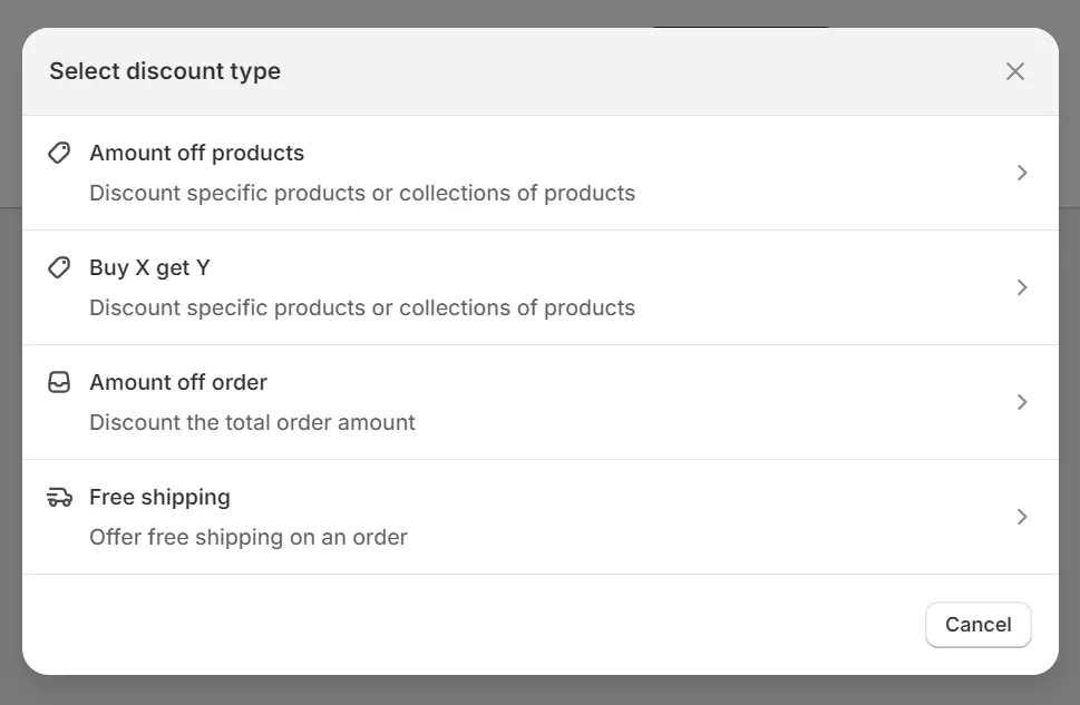 Selecting discount type