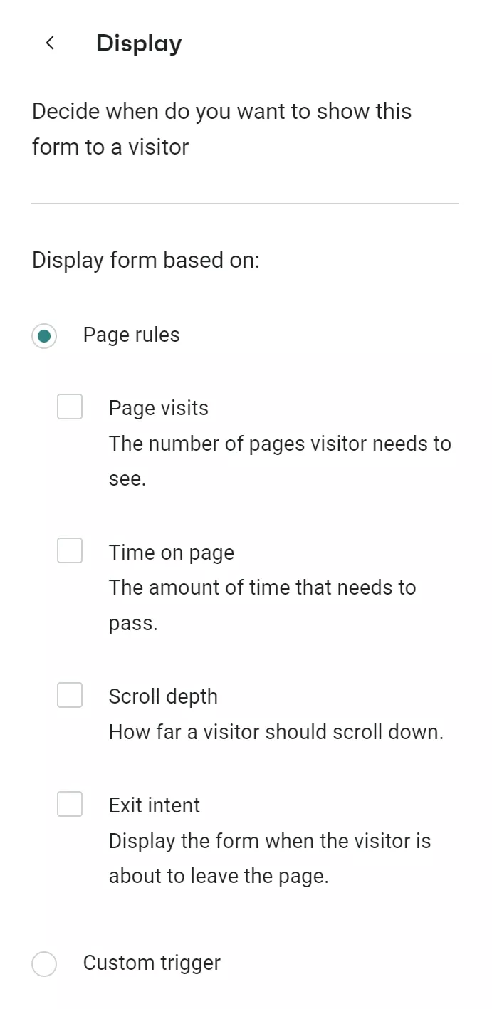 Settings for visitor behavior