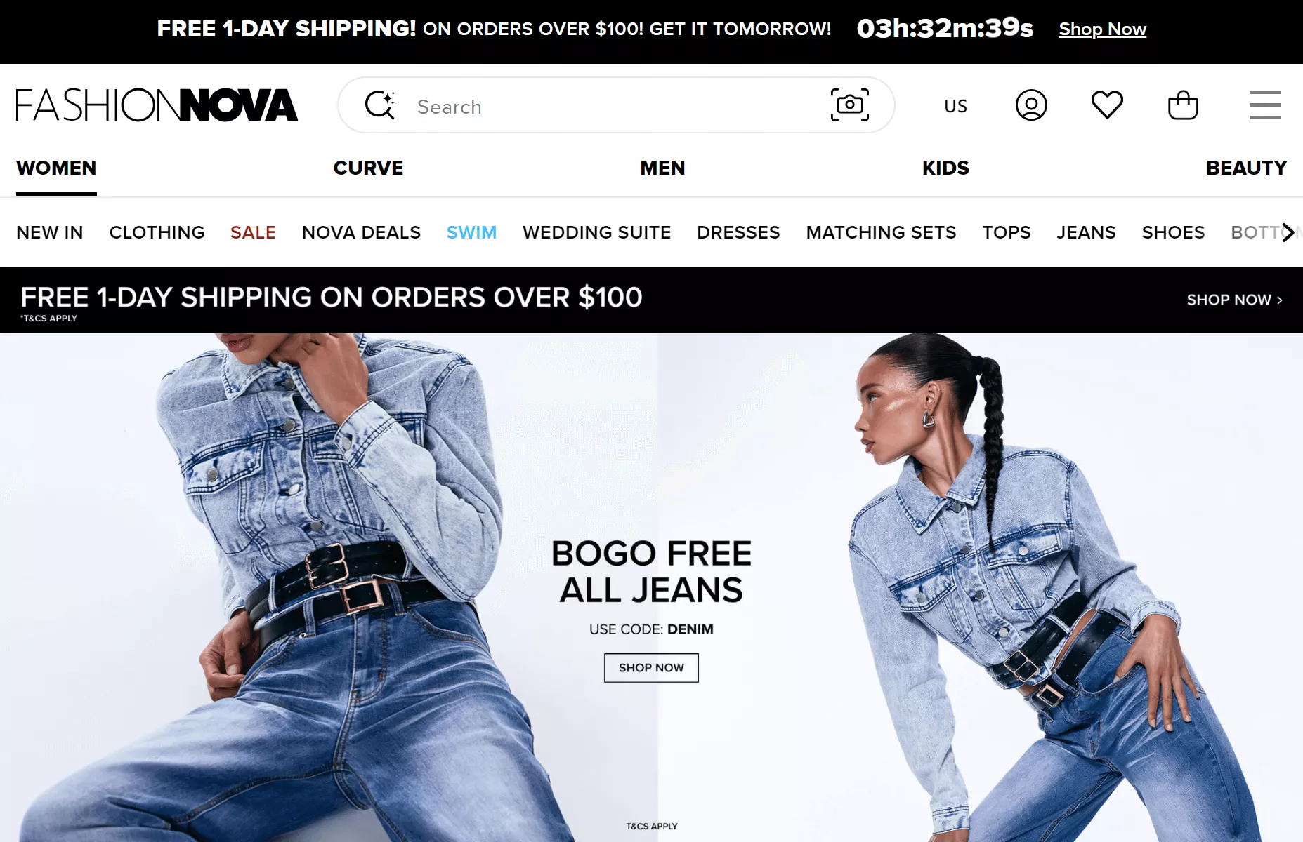Best Shopify clothing store example: Fashion Nova homepage