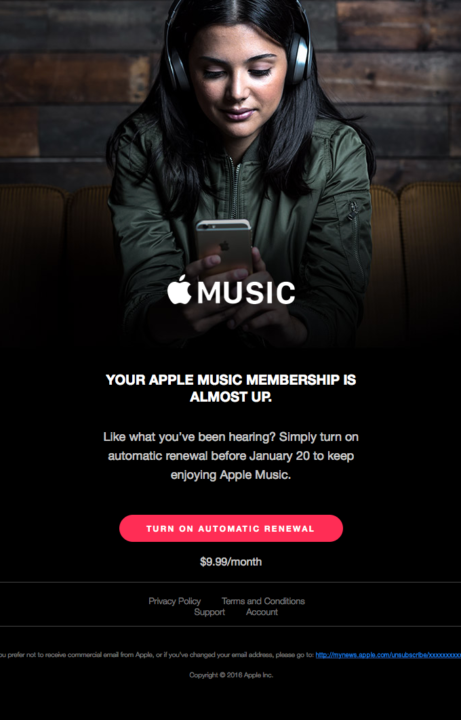 Apple subscription renewal email example
