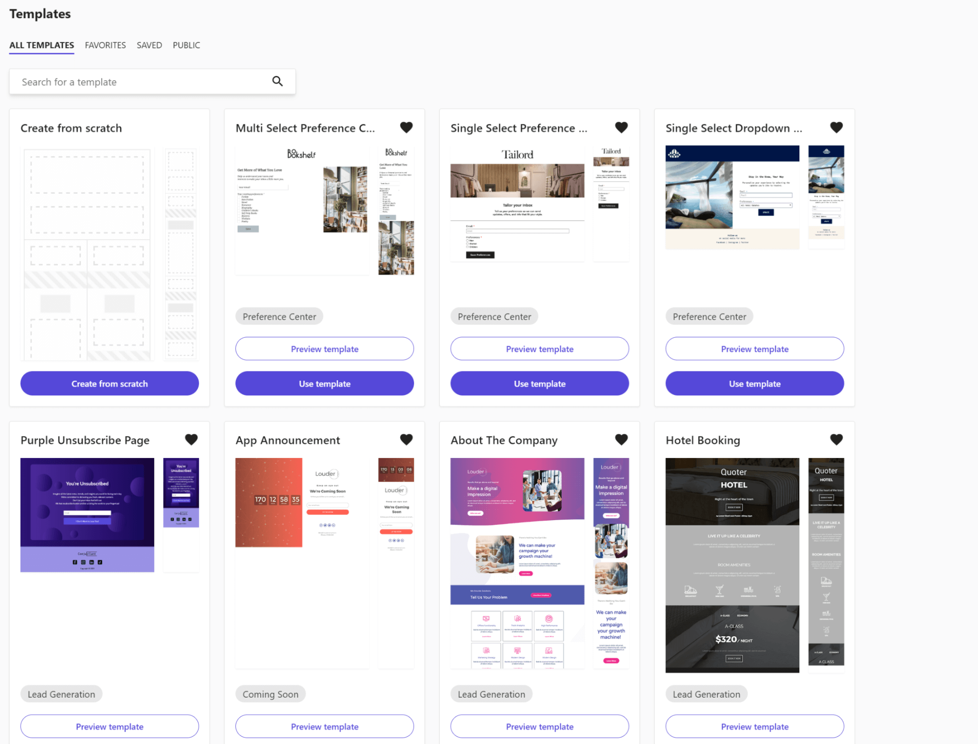 Landing page templates