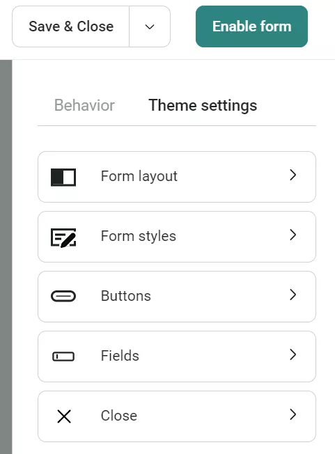 Theme settings