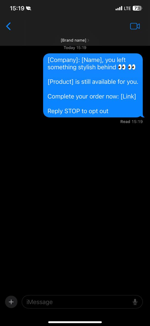 General cart abandonment SMS example