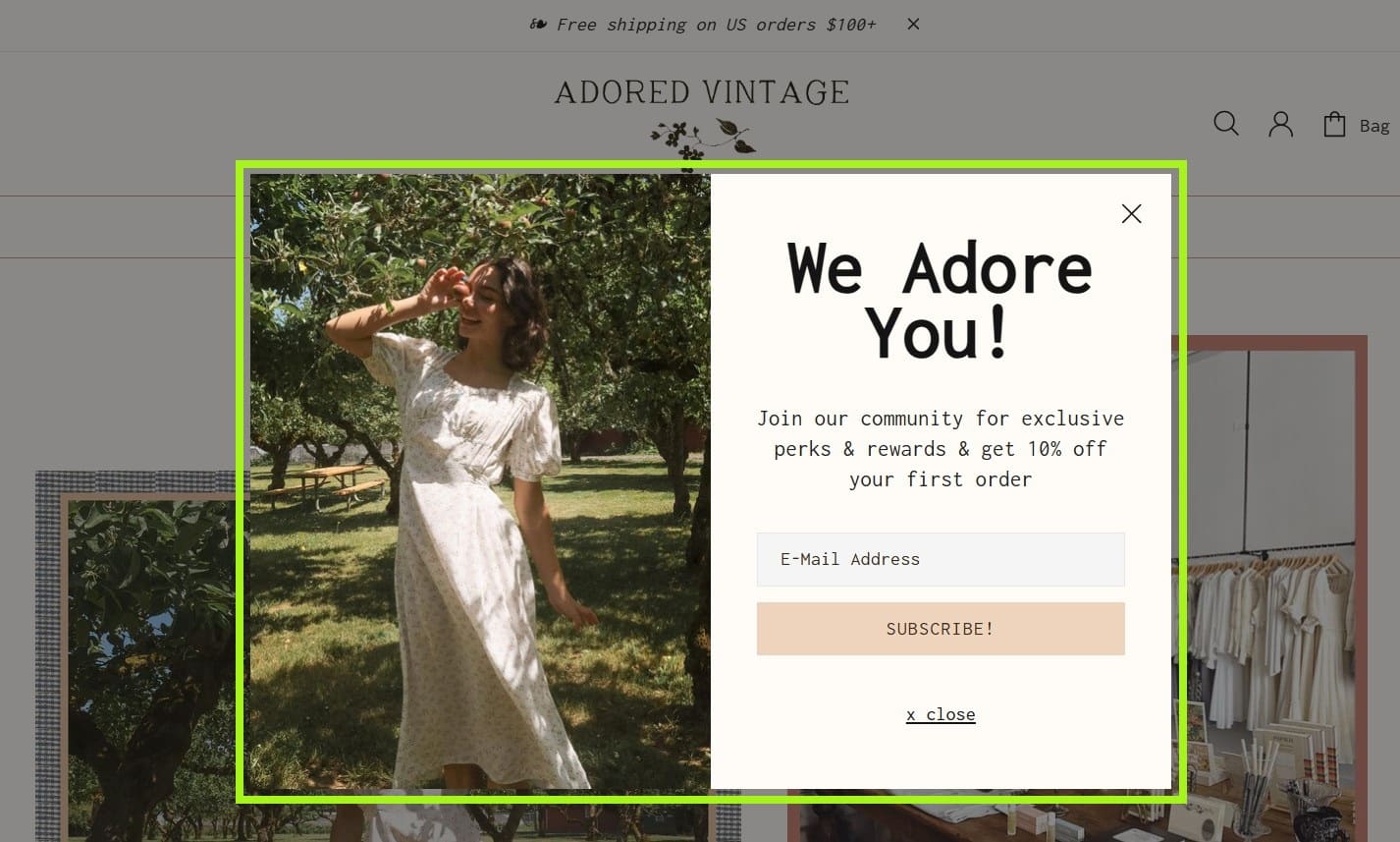 Adored Vintage popup