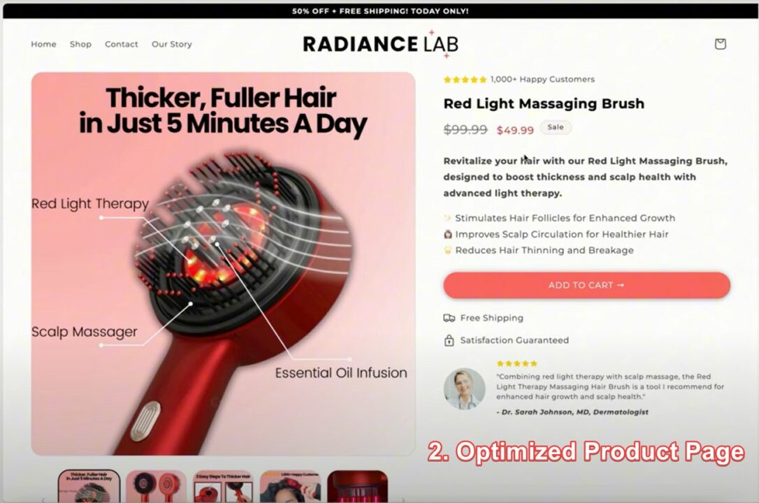 Bland dropshipping product page by Radiance Lab