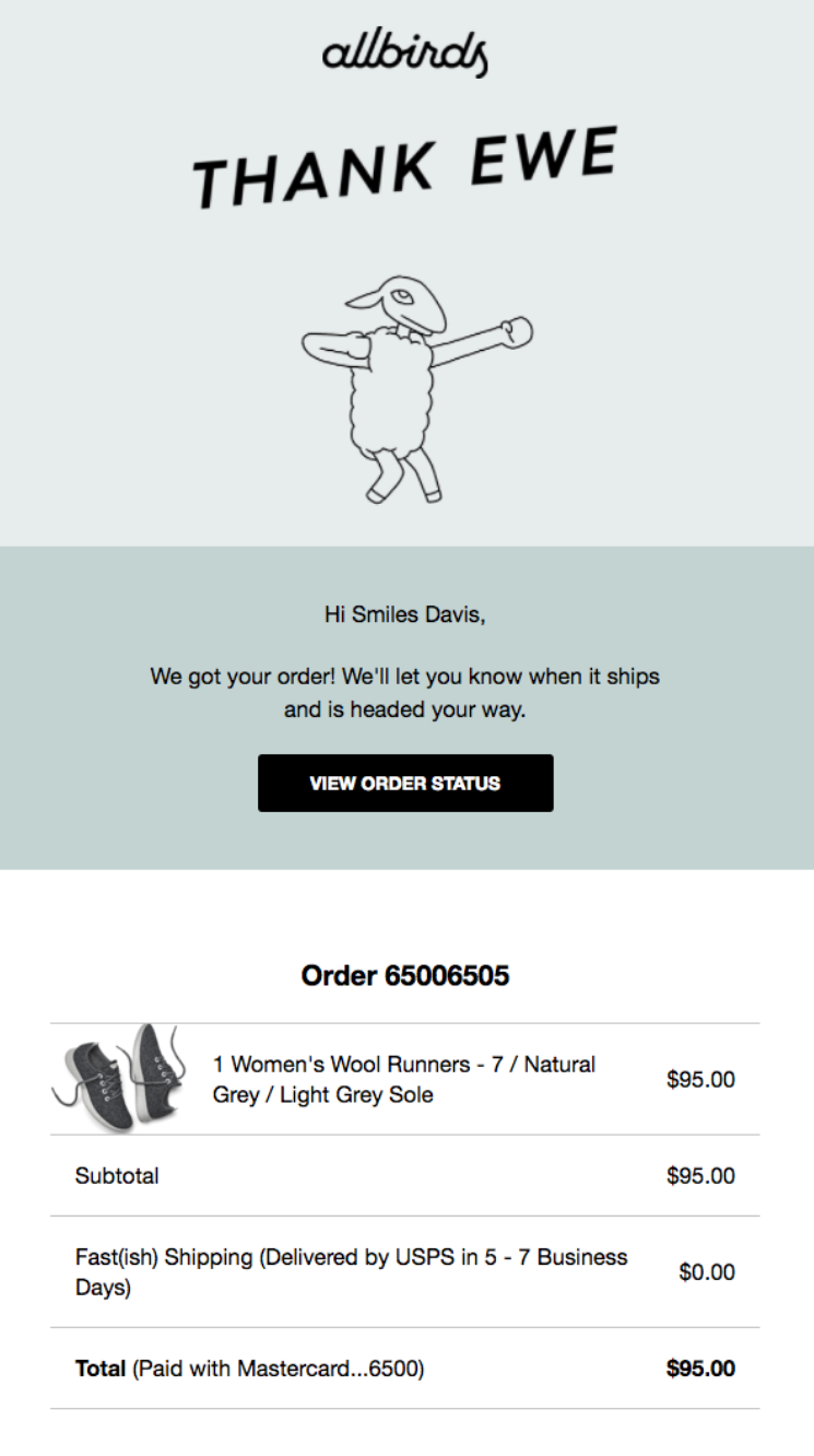 Allbirds purchase confirmation