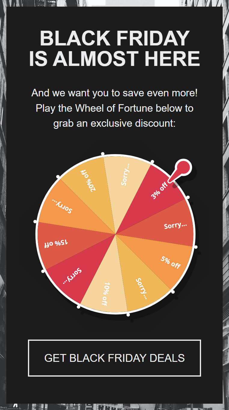 Black Friday Wheel of Fortune landing page
