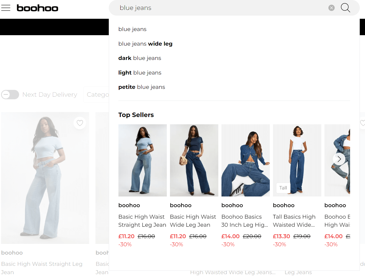 A screenshot of Boohoo website