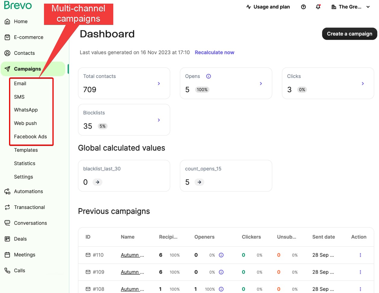 Brevo dashboard