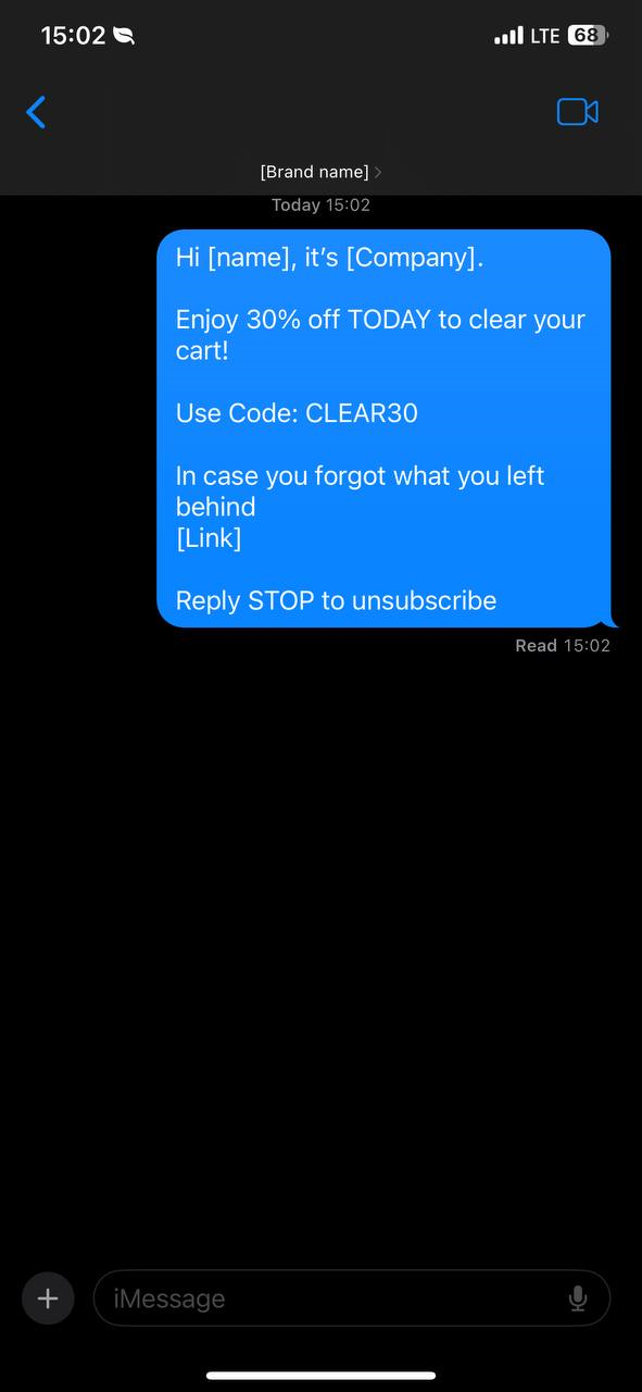 Discount incentive SMS example