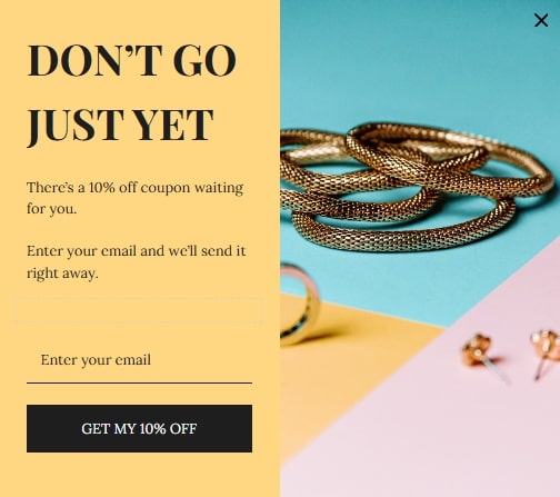 Exit intent popup example