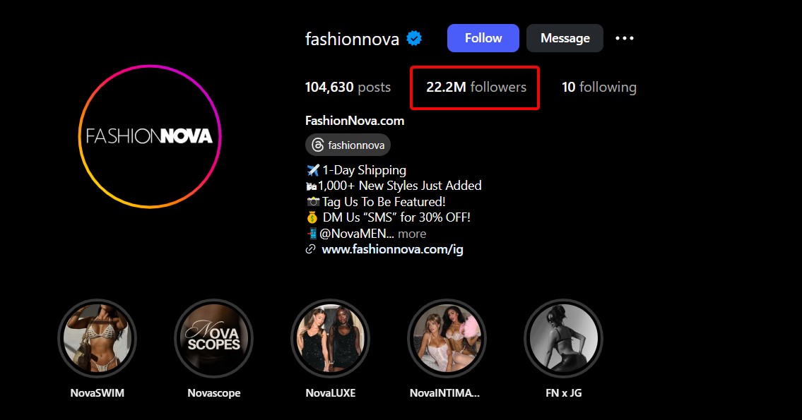 Successful branded dropshipping store example by Fashion Nova