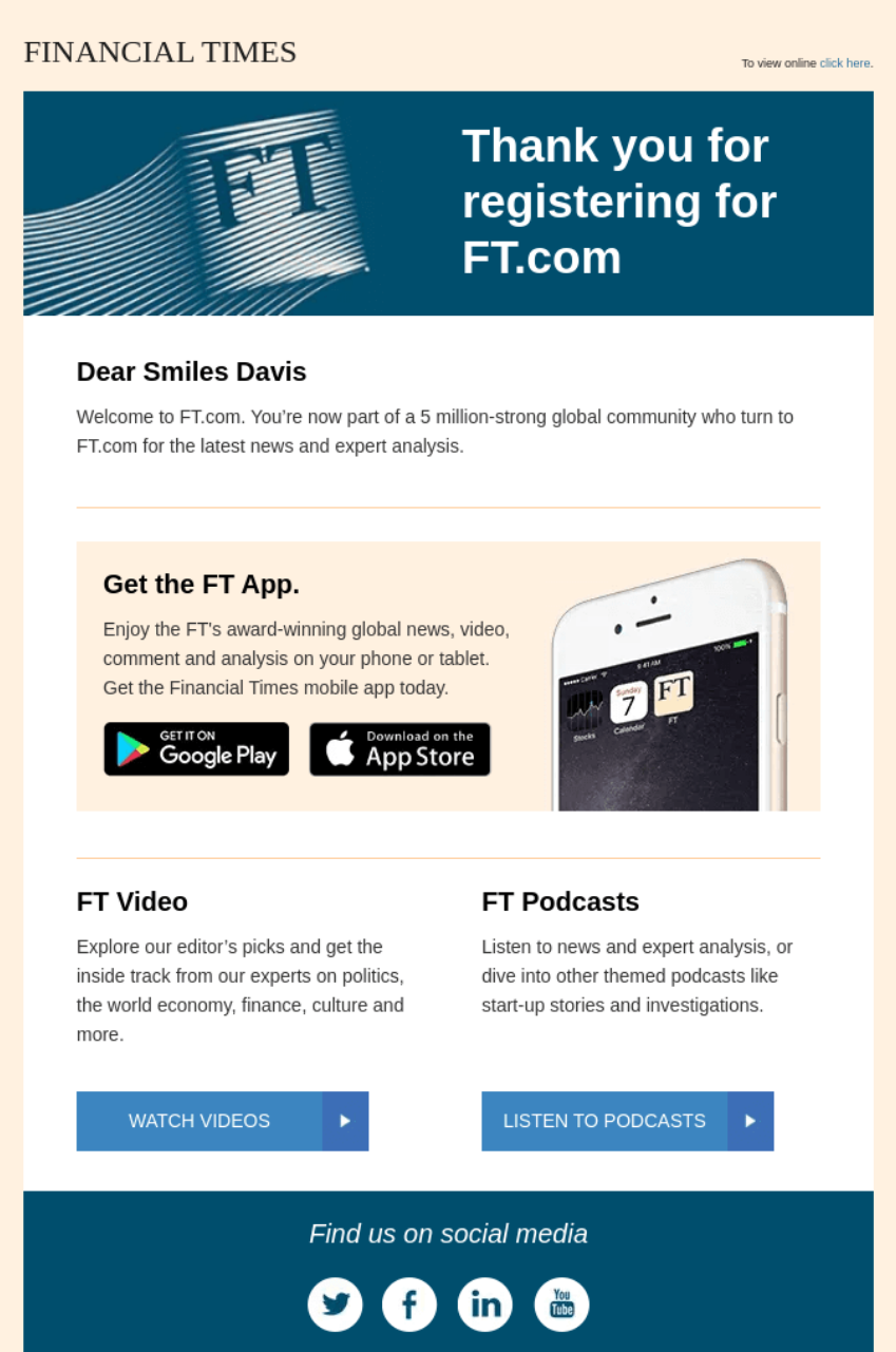 Financial Times registration confirmation