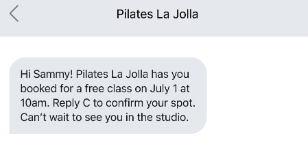 Fitness class confirmation text example