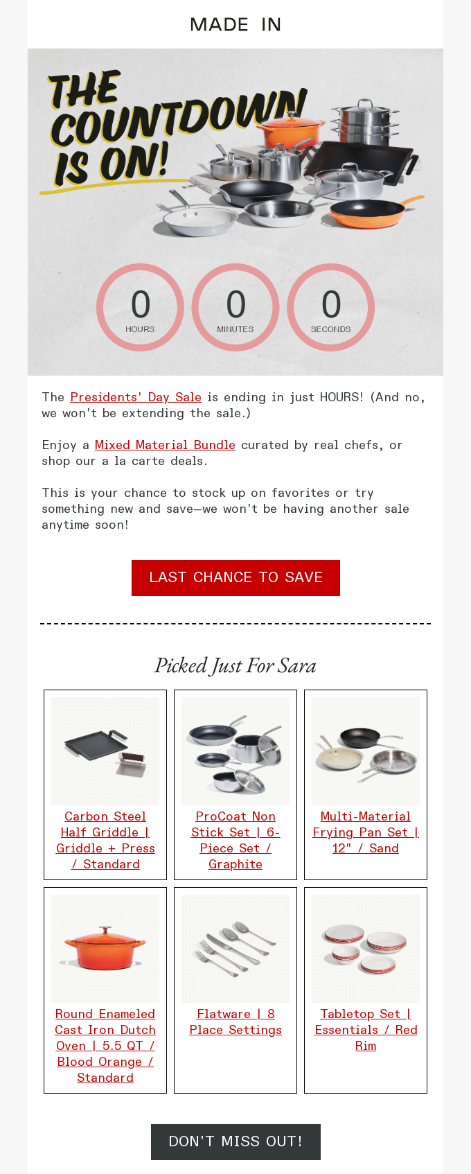 Made In Cookware email